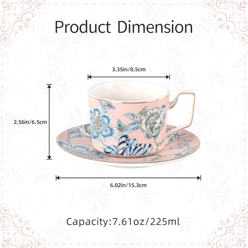 KAMMAK Tea Cups and Saucers Set of 2, Porcelain Coffee Cups, NX043 | Gold Rim, Stackable Espresso Mugs, Ceramic Demitasse for Coffee, Latte, Americano, Afternoon Tea, Elegant Gift for Women - size: 8CZNX043+44