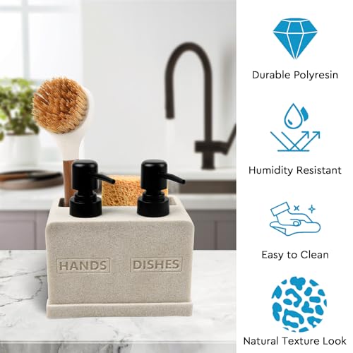 Hand and Dish Soap Dispenser Set for Kitchen Sink,Dual Soap Dispenser with Sponge Caddy and Brush Holder 4-in-1 Countertop Organizer for Kitchen Bathroom,Useful Kitchen Gadgets-Beige - color: 4 in 1 - Beige