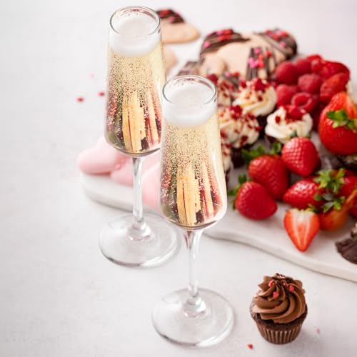 Champagne Flutes: Champagne Glasses Set of 2 for Wedding Toasts | Clear hand-blown glass pair for prosecco, weddings, anniversaries, birthdays, home bars and parties; gift-ready packaging