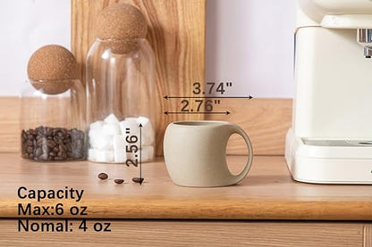 Cute Small Coffee Cups,Double Espresso Cup,4 oz,Neutral Beige,Set of 4 | SYJAN HOME Clay Espresso Mug with Handle,Mini Coffee Mug for Double Shots,Small Cappuccino,Latte,Cafe - color: Neutral Beige , 4 OZ