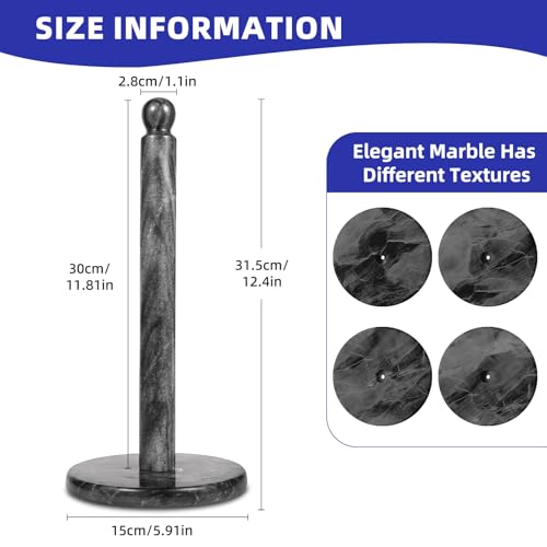 Natural Marble Paper Towel Holder for Kitchen Countertop - 2.6 lbs Heavy Duty Weighted Base for One-Handed Tearing -Fits Extra-Large & Jumbo Rolls - Elegant Modern Design with Ball Top - Black - color: Black & Grey