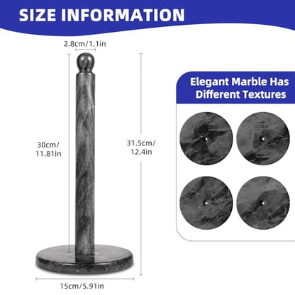 Natural Marble Paper Towel Holder for Kitchen Countertop - 2.6 lbs Heavy Duty Weighted Base for One-Handed Tearing -Fits Extra-Large & Jumbo Rolls - Elegant Modern Design with Ball Top - Black - color: Black & Grey