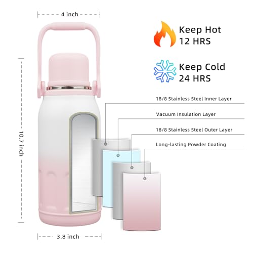 BJPKPK Stainless Steel Insulated Bottle with Handle & Strap, 40oz | Leak-proof vacuum insulation keeps drinks cold/hot for hours. BPA-free, dishwasher safe. Includes handle & strap. Pink Pearl. - color: Pink Pearl, size: 40 Ounces
