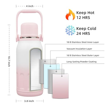 BJPKPK Stainless Steel Insulated Bottle with Handle & Strap, 40oz | Leak-proof vacuum insulation keeps drinks cold/hot for hours. BPA-free, dishwasher safe. Includes handle & strap. Pink Pearl. - color: Pink Pearl, size: 40 Ounces