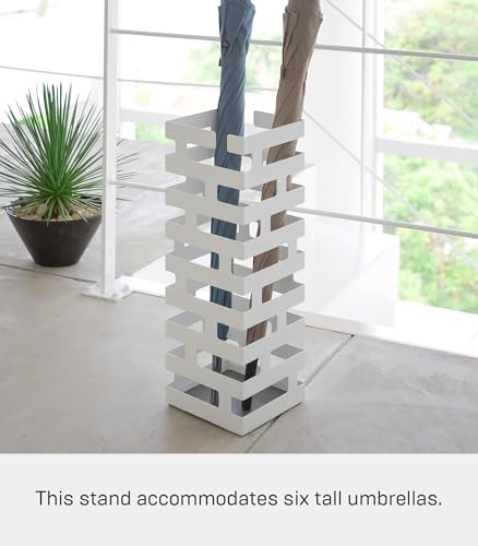 YAMAZAKI Home Brick Umbrella Stand - Storage for Umbrellas & Walking Canes - Square - Steel - Holds 4 Umbrellas - color: White, style: Modern