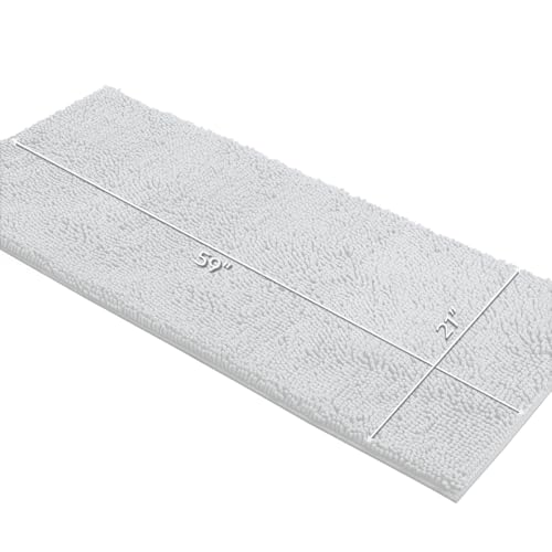 LuxUrux Runner Bath Mat-Extra-Soft Plush Bath Shower Bathroom Rug,1'' Chenille Microfiber Material, Super Absorbent Shaggy Bath Rug. Machine Wash & Dry (21 x 59 Inch, White) - color: White, size: 21'' x 59''