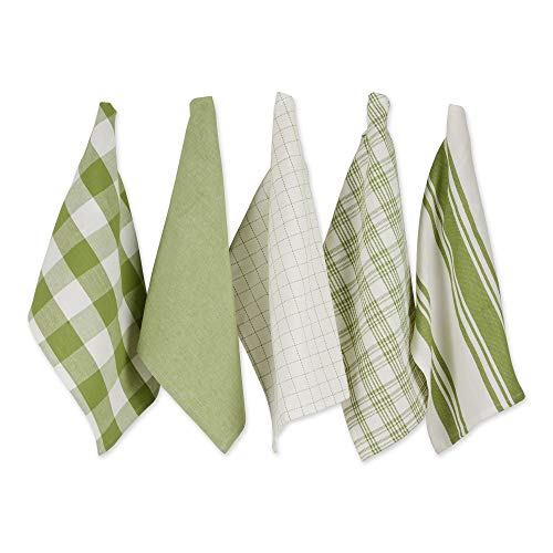 DII Basic Kitchen Large Cotton Dishtowel Set of 5, 18x28, Antique Green - color: Antique Green