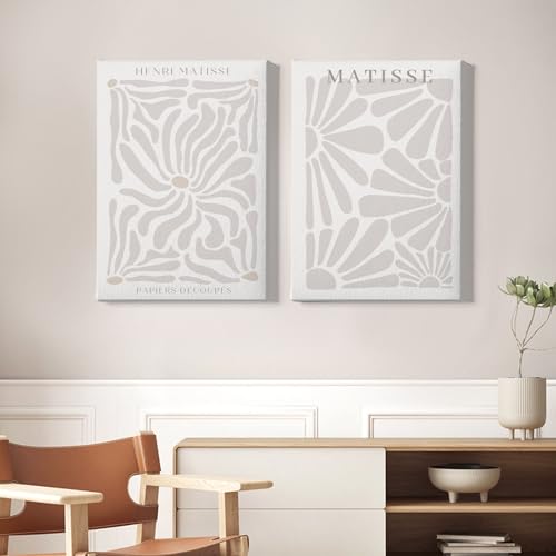 Matisse Beige Posters Beige Modern Painting Abstract Matisse Art Poster Mid Century Canvas Wall Art Neutral Matisse Prints Minimalist Matisse Wall Art Neutral Artwork 16x24inx2 with Framed - color: Matisse Beige Posters Framed