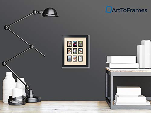 ArtToFrames Collage Photo Frame Double Mat with 9-2x3 Openings with Satin Black Frame and French Creme mat. - color: French Creme, size: 9 - 2x3