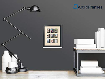 ArtToFrames Collage Photo Frame Double Mat with 9-2x3 Openings with Satin Black Frame and French Creme mat. - color: French Creme, size: 9 - 2x3