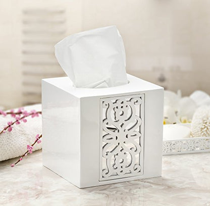 Mirror Janette White Square Resin Tissue Box Cover with Bottom Slider