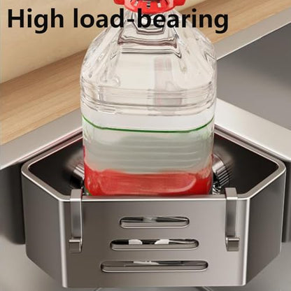 Kitchen Sink Sponge Holder – Adhesive No-Drill Caddy, Rustproof Organizer with Suction Cups | Storage Rack for Sponge, Soap, Stopper & Brush (Sink Caddy With 2 Hooks) | Kitchen Sink Sponge Holder