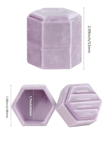 MFXIP Velvet 3 Slots Jewelry Ring Box Engagement Wedding Box Keepsake Box Bridal Photo Ring Triple Slots Hexagon - color: Light Purple