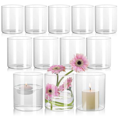 SUPMIND 12Pcs Glass Cylinder Vase for Centerpieces 5inch Clear Flower Vases | Small Floral Vases Bulk for Table, Hurricane Candle Holder Floating Candle Vases for Wedding, Home Décor, Table Centerpieces - size: 5" Height
