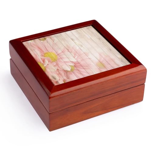 3dRose Image of Huge Daisy Flowers On Weathered Light Tan Planks Jewelry Box 7 x 7 inch with 4 inch tile