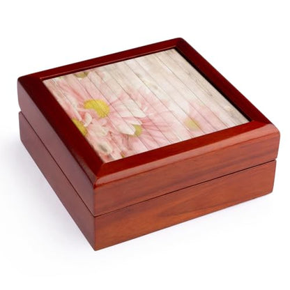 3dRose Image of Huge Daisy Flowers On Weathered Light Tan Planks Jewelry Box 7 x 7 inch with 4 inch tile
