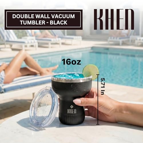 Double Wall Insulated Margarita Tumbler, Cocktail Cup - Carbon Color, 16 oz | Keeps Drinks Cold 12+ Hours, Shatterproof, Portable, Travel Friendly Perfect for Margaritas, Martinis, Cocktails & Mix Drinks - color: Carbon