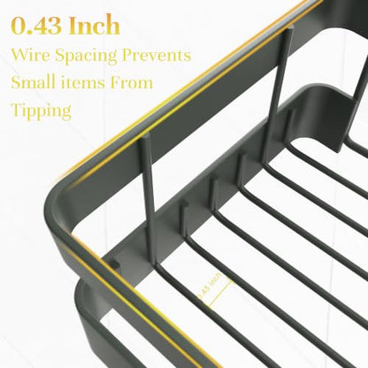 Heavy-Duty Adhesive Shower Rack, Dark Gray Storage | No Drill Wall Mounted Stainless Steel Shower Caddy Set with 44lbs Max Load, 0.43" Wire Spacing, Toothbrush & Soap Holder - color: Dark Gray
