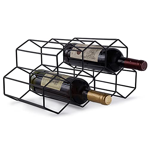 Fomanish 7 Bottle Holder - Freestanding Wine Rack, Modern Metal Tabletop Holder for Kitchen & Wine Cellar - color: Black
