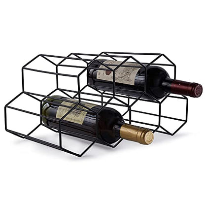 Fomanish 7 Bottle Holder - Freestanding Wine Rack, Modern Metal Tabletop Holder for Kitchen & Wine Cellar - color: Black