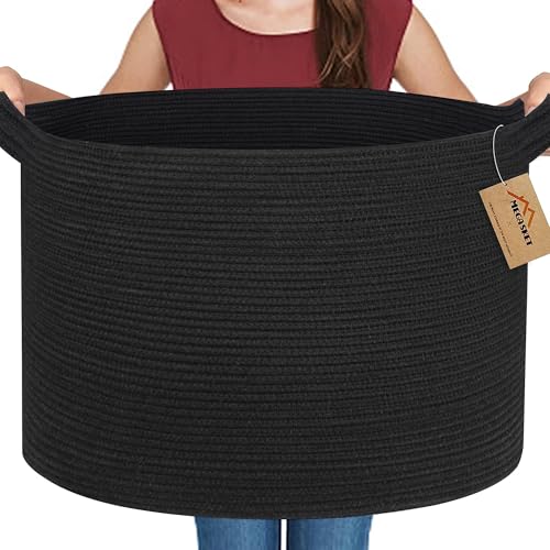 Large Black Blanket Basket, 22" X 22" X 14" Woven Rope Bin for Storage, Kids Dog Toy Storage Box Organizer Bins, Blanket Holder for Living Room, Decorative Wicker Basket for Organizing - color: Black, size: 22"x22"x14"