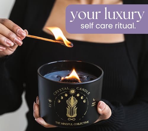 Large Candles for Women - 12oz Soy Wood Wick Candles that Crackle with Crystals and Healing Stones. Non-Toxic Scented, Luxury Aromatherapy (Crystal Black Candle) - style: Crystal Black Candle