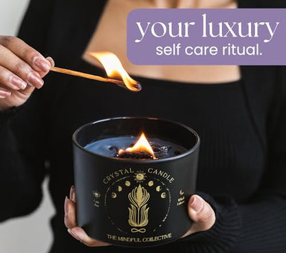 Large Candles for Women - 12oz Soy Wood Wick Candles that Crackle with Crystals and Healing Stones. Non-Toxic Scented, Luxury Aromatherapy (Crystal Black Candle) - style: Crystal Black Candle