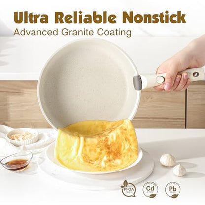 SENSARTE 24 Piece Nonstick Detachable Handle Pots and Pans Set White | Removable Handle Cookware Set, Induction Cookware Set with Removable Handle, Healthy Non Stick for RV, Dishwasher ＆ Oven Safe - color: White, size: 24 Piece