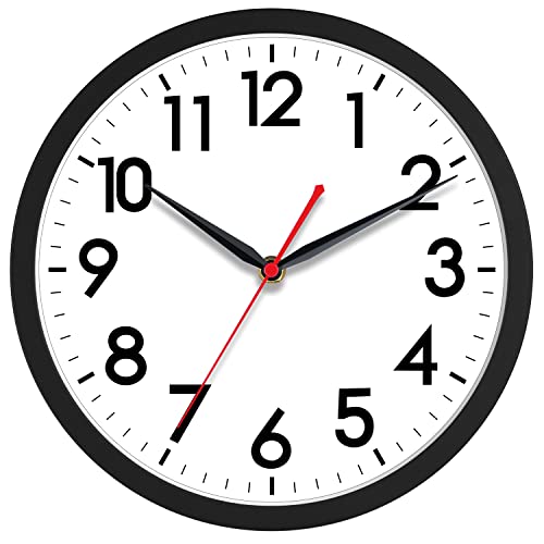 AKCISOT 10 Inch Wall Clock, Silent Battery Operated Analog Clock, Black | Classroom | Kitchen | Office | Easy to Read Numbers | Garage - color: A_black, size: 10 Inch