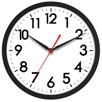 AKCISOT 10 Inch Wall Clock, Silent Battery Operated Analog Clock, Black | Classroom | Kitchen | Office | Easy to Read Numbers | Garage - color: A_black, size: 10 Inch