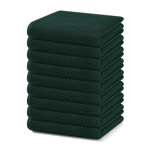 Homaxy 100% Cotton Waffle Weave Kitchen Dish Towels 9-Pack, Blackish Green | 13 x 28 Inches, Ultra Soft Absorbent Dish Towels, Quick Drying Cleaning Towels - color: Blackish Green, size: 13 x 28 - 9 Pack