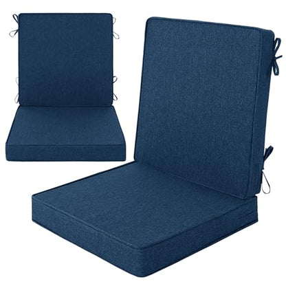 Outdoor Chair Cushions Set of 2, 18 x 16.5 Inch, Navy Blue | Water-Resistant, Fade-Resistant, Patio Furniture Dining Chair Seat Replacement with Mid Back, Ties Zipper, Removable Cover - color: Navy Blue, size: 18" x 16.5" 2 Pack
