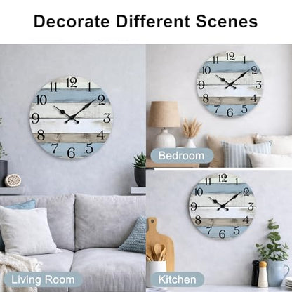 JoFomp 14 Inch Wall Clocks Battery Operated, Silent Non Ticking Wall Clock Wood, Coastal Country Design Rustic Wall Clocks for Living Room Decor, Large Wall Clock for Bedroom Kitchen Bathroom - size: 14 Inch