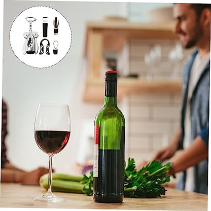 4-Piece Multifunctional Stainless Steel Wine Opener Set Foil Cutter Manual Corkscrew for Home Use for Wine Lovers and Entertaining