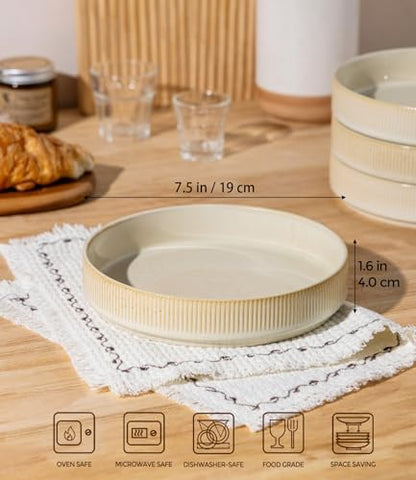 7.5" Ceramic Pasta Bowls Set of 4, Salad Bowls | Versatile Serving Bowls for Pasta, Salad, Fruit & Noodles, Housewarming & Wedding Gift, Cappuccino - color: Cappuccino, size: 7.5 Inch