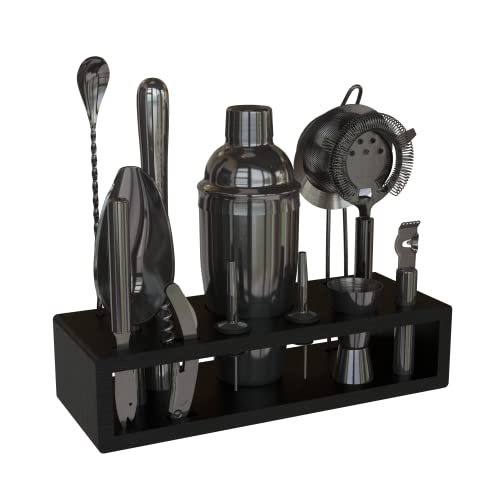 Highball & Chaser 13-Piece Cobbler Cocktail Shaker Set: Black Polished Stainless Steel Bartender Kit for Home Bar Set | Laser Engraved Tools Plus E-Book with 30 Recipes - color: Gunmetal
