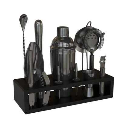 Highball & Chaser 13-Piece Cobbler Cocktail Shaker Set: Black Polished Stainless Steel Bartender Kit for Home Bar Set | Laser Engraved Tools Plus E-Book with 30 Recipes - color: Gunmetal