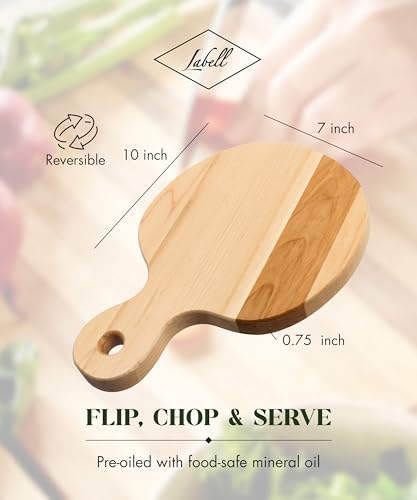 Labell Canadian Maple Wood Cutting Board with Handle, 7 x 10 x 0.75 in | Multi-Purpose Charcuterie Board, Flat Paddle, for Meat, Cheese, Veggies, Serving - size: Medium (7" x 10")