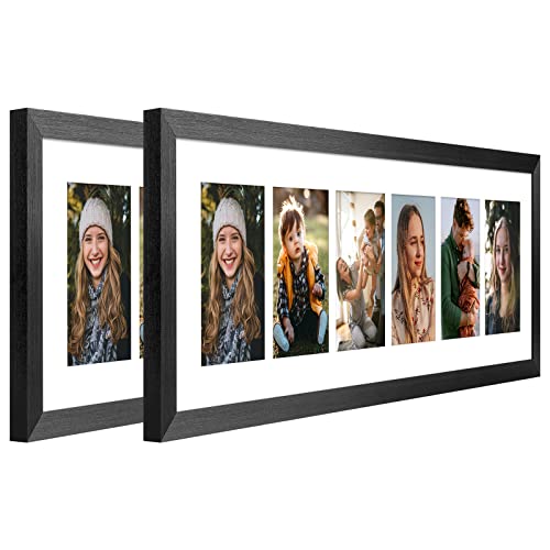 8x26 Collage Frame with 6 Openings 4X6 Pictures, Multiple Picture Frame with Mat, Wall or Tabletop Decor, Black Wood Grain,2 Pack - color: Black, size: 8x26-(6 open4x6)-2P