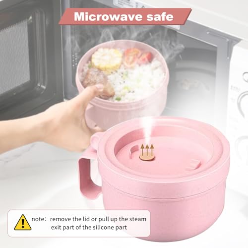 Rarapop 3 Pack Microwave Soup Bowl Containers with Lids, 28.7oz Wheat Straw Ramen Noodles Cup Mug for Instant Noodles,Oatmeal, Gumbo, Salad,Crunch,Cereal & More, Easy-Grip Design(Beige, Pink, Green) - color: Green/Pink/Beige