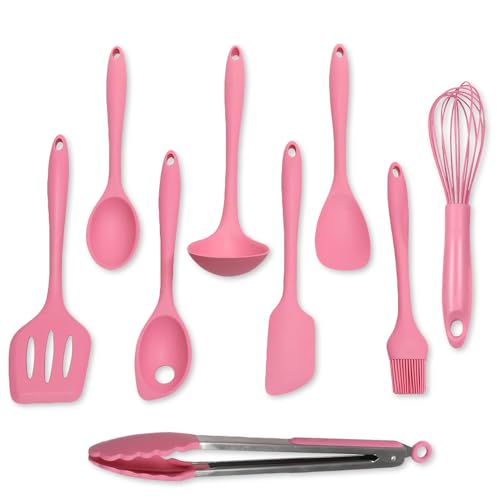 Chef Craft - Premium Silicone Kitchen Tools and Utensils Set, Non-Scratch, Withstands Temperatures up to 450°F, BPA-Free, 9 Piece Cooking Utensils Set, Pink - color: Pink, size: 9 Piece Set