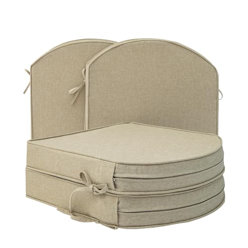 Outdoor Chair Cushions, Fade-Resistant & Water-Resistant, D Shaped Patio Furniture Seat Chair Pads Replacement with Ties, Non-Slip Bottom, Removable Cover, Set of 4, 17 x 16 Inch, Natural - color: Natural, size: 17" x 16" 4 Pack