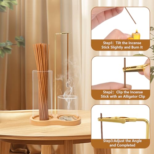 Anti-Ash Vertical Incense Holder-Glass Stick Burner with Wood Base | Mess-Free Ash Catcher for Meditation with Removable Glass Ash Catcher & Wood Base for Spa,Meditation,Yoga,Zen Home Decor