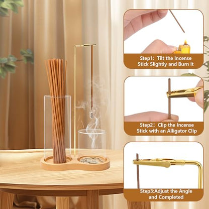 Anti-Ash Vertical Incense Holder-Glass Stick Burner with Wood Base | Mess-Free Ash Catcher for Meditation with Removable Glass Ash Catcher & Wood Base for Spa,Meditation,Yoga,Zen Home Decor