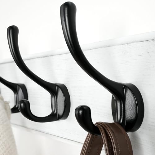 Wall Mounted Coat Rack: 38-1/4" Long, Patented, Heavy-Duty, 10-Double-Hooks Wooden Hanger Rail for Winter Coats, Hat, Jacket, Clothing - White & Black, Pack of 2 - color: White & Black, size: L=38.3"(2pcs)