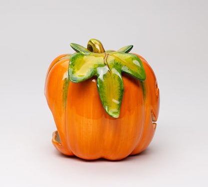 Fine Ceramic Jack-O-Lantern Pumpkin Design Tea Light Candle Holder, 5" L