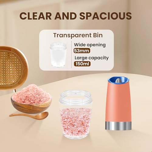 Battery Gravity Salt Pepper Grinder Set, 2 Pack (Pink) | Gravity Automatic Grinder With LED Light & Adjustable Roughness, Each Requires 6 AAA Batteries For Kitchen Daily Seasoning - color: Battery/Set/Pink