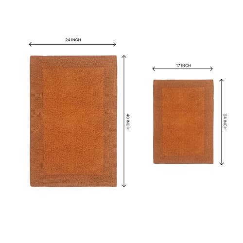 Home Weavers Luxury Collection 100% Cotton Reversible Bathroom Rugs Set, Washable Rug, Extra Soft and Absorbent Bath Rug, Kitchen Mat, 2 Piece Set(S+L), Terracotta - color: Terracotta, size: 2 Piece Set(S+L)