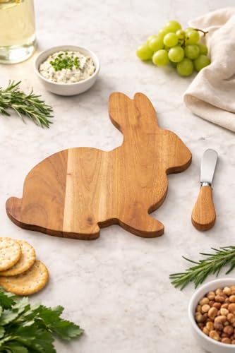 Easter Bunny Shape Acacia Wood 2-Piece Serving Tray w/Spreader Knife 10" | Easter Decor, Acacia, 2-Piece, Gift Idea