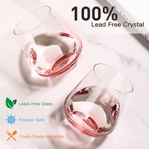 JOVGANK Pink Stemless Wine Glasses Set of 6 - Hand Blown White Red Stemless Wine Glass - 17 oz, [Lead-Free Crystal Glass] Large Short Glass Tumblers, Housewarming Gifts and Mother's Day Gift - color: Pink
